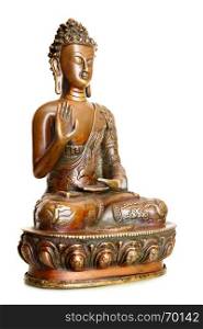 Figurine of blessing Buddha isolated over the white background
