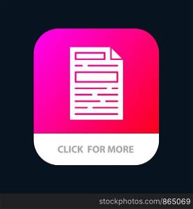File, Document, Design Mobile App Button. Android and IOS Glyph Version