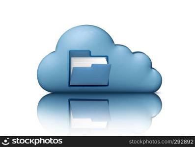 File storage. Blue cloud with folder. 3d illustration computer icon isolated on white. Cloud computing concept