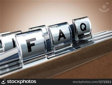 File tab with focus on FAQ, beige background. Image concept for illustration of Frequently Asked Questions. FAQ