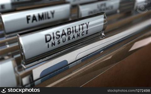 File with focus on the text Disability Insurance and blur effect. Concept of individual protection.. Disability Insurance