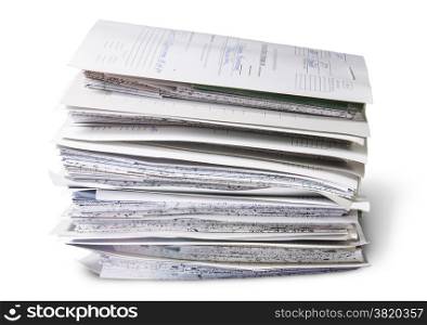 Files Arranged In Chaotic Stack Rotated Isolated On White Background