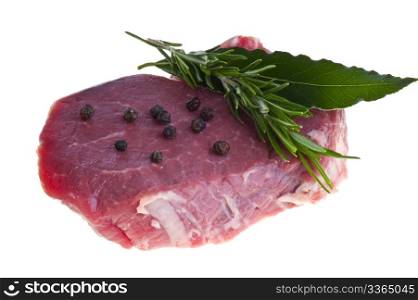 Fillet of beef with pepper and spices on white background. Fillet of beef