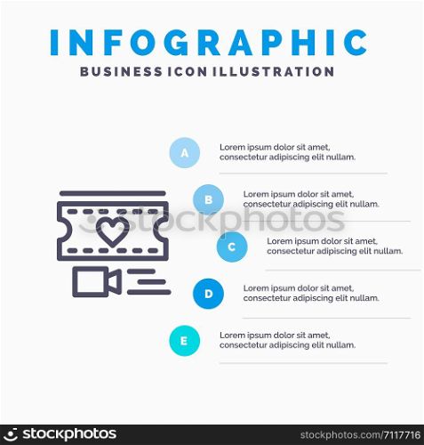 Film, Heart, Love, Wedding Line icon with 5 steps presentation infographics Background