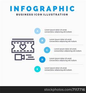 Film, Heart, Love, Wedding Line icon with 5 steps presentation infographics Background