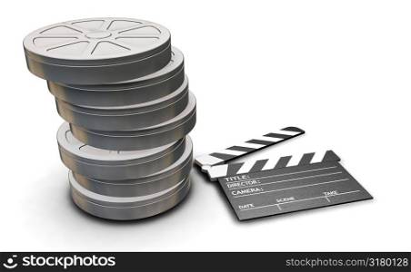 Film reels and clapper board