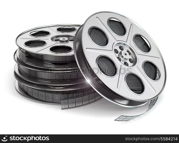 Film reels on white isolated background. 3d