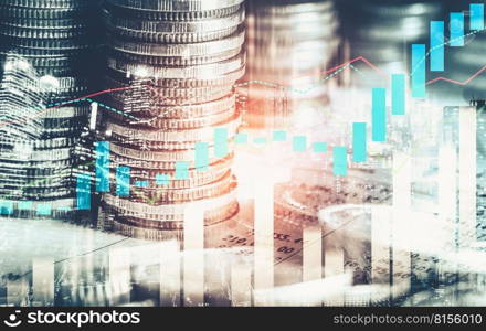 Finance and money technology background concept of business prosperity and asset management . Creative graphic show economy and financial growth by investment in valuable asset to gain wealth profit .. Finance and money technology background concept of business prosperity and asset