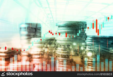 Finance and money technology background concept of business prosperity and asset management . Creative graphic show economy and financial growth by investment in valuable asset to gain wealth profit .. Finance and money technology background concept of business prosperity and asset