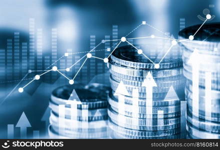 Finance and money technology background concept of business prosperity and asset management . Creative graphic show economy and financial growth by investment in valuable asset to gain wealth profit .. Finance and money technology background concept of business prosperity and asset