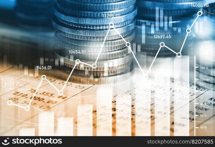 Finance and money technology background concept of business prosperity and asset management . Creative graphic show economy and financial growth by investment in valuable asset to gain wealth profit .. Finance and money technology background concept of business prosperity and asset