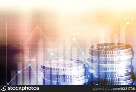 Finance and money technology background concept of business prosperity and asset management . Creative graphic show economy and financial growth by investment in valuable asset to gain wealth profit .. Finance and money technology background concept of business prosperity and asset