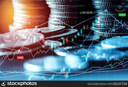 Finance and money technology background concept of business prosperity and asset management . Creative graphic show economy and financial growth by investment in valuable asset to gain wealth profit .. Finance and money technology background concept of business prosperity and asset