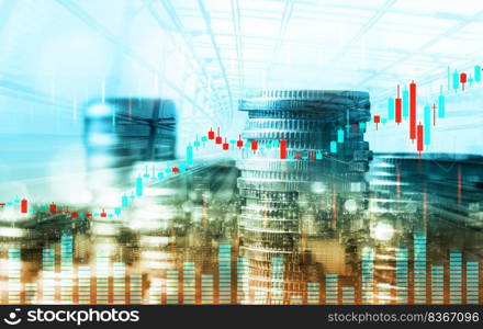 Finance and money technology background concept of business prosperity and asset management . Creative graphic show economy and financial growth by investment in valuable asset to gain wealth profit .. Finance and money technology background concept of business prosperity and asset