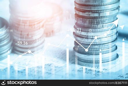 Finance and money technology background concept of business prosperity and asset management . Creative graphic show economy and financial growth by investment in valuable asset to gain wealth profit .. Finance and money technology background concept of business prosperity and asset