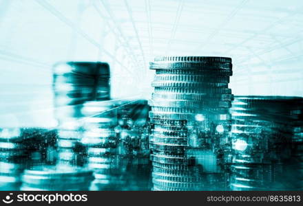 Finance and money technology background concept of business prosperity and asset management . Creative graphic show economy and financial growth by investment in valuable asset to gain wealth profit .. Finance and money technology background concept of business prosperity and asset