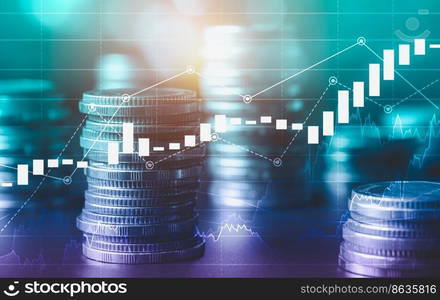 Finance and money technology background concept of business prosperity and asset management . Creative graphic show economy and financial growth by investment in valuable asset to gain wealth profit .. Finance and money technology background concept of business prosperity and asset