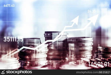 Finance and money technology background concept of business prosperity and asset management . Creative graphic show economy and financial growth by investment in valuable asset to gain wealth profit .. Finance and money technology background concept of business prosperity and asset