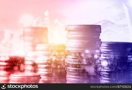 Finance and money technology background concept of business prosperity and asset management . Creative graphic show economy and financial growth by investment in valuable asset to gain wealth profit .. Finance and money technology background concept of business prosperity and asset