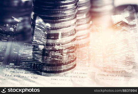 Finance and money technology background concept of business prosperity and asset management . Creative graphic show economy and financial growth by investment in valuable asset to gain wealth profit .. Finance and money technology background concept of business prosperity and asset