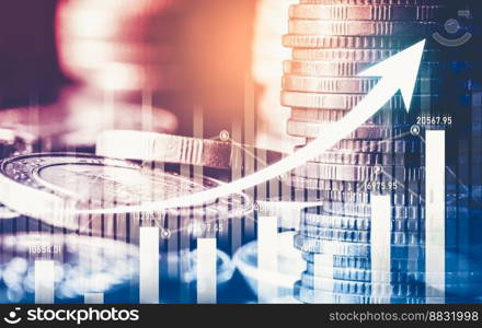 Finance and money technology background concept of business prosperity and asset management . Creative graphic show economy and financial growth by investment in valuable asset to gain wealth profit .. Finance and money technology background concept of business prosperity and asset