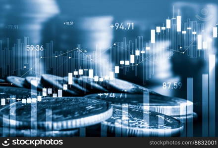 Finance and money technology background concept of business prosperity and asset management . Creative graphic show economy and financial growth by investment in valuable asset to gain wealth profit .. Finance and money technology background concept of business prosperity and asset