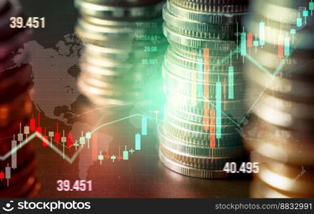 Finance and money technology background concept of business prosperity and asset management . Creative graphic show economy and financial growth by investment in valuable asset to gain wealth profit .. Finance and money technology background concept of business prosperity and asset