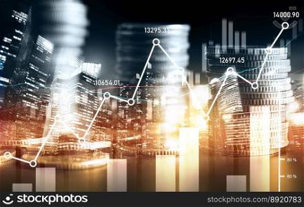 Finance and money technology background concept of business prosperity and asset management . Creative graphic show economy and financial growth by investment in valuable asset to gain wealth profit .