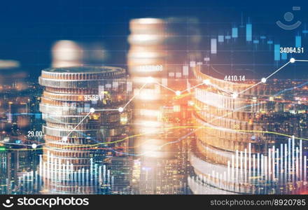 Finance and money technology background concept of business prosperity and asset management . Creative graphic show economy and financial growth by investment in valuable asset to gain wealth profit .