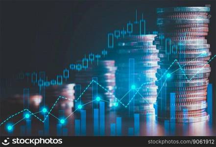 Finance and money technology background concept of business prosperity and asset management . Creative graphic show economy and financial growth by investment in valuable asset to gain wealth profit .. Finance and money technology background concept of business prosperity and asset