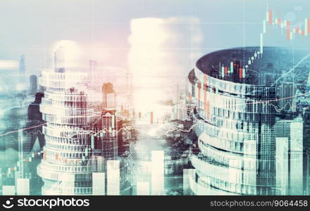 Finance and money technology background concept of business prosperity and asset management . Creative graphic show economy and financial growth by investment in valuable asset to gain wealth profit .. Finance and money technology background concept of business prosperity and asset