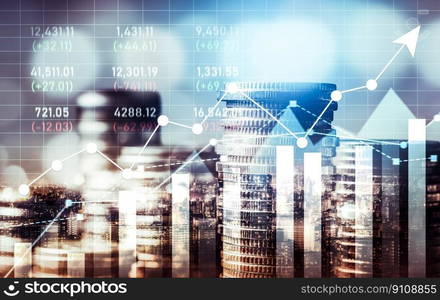 Finance and money technology background concept of business prosperity and asset management . Creative graphic show economy and financial growth by investment in valuable asset to gain wealth profit .. Finance and money technology background concept of business prosperity and asset