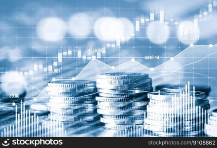 Finance and money technology background concept of business prosperity and asset management . Creative graphic show economy and financial growth by investment in valuable asset to gain wealth profit .. Finance and money technology background concept of business prosperity and asset