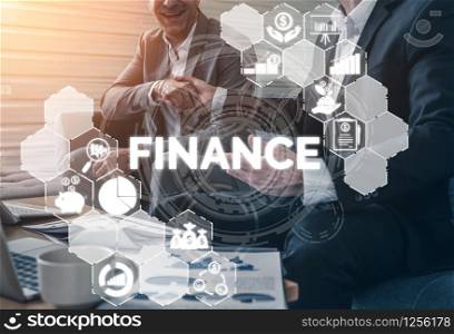 Finance and Money Transaction Technology Concept. Icon Graphic interface showing fintech trade exchange, profit statistics analysis and market analyst service in modern computer application.