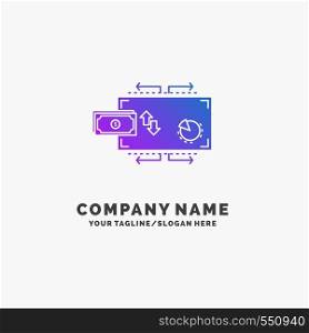 Finance, flow, marketing, money, payments Purple Business Logo Template. Place for Tagline.. Vector EPS10 Abstract Template background