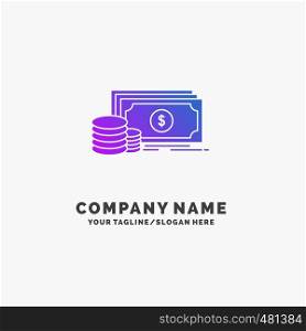 Finance, investment, payment, Money, dollar Purple Business Logo Template. Place for Tagline.. Vector EPS10 Abstract Template background