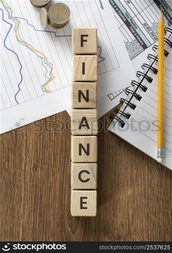 finance word wooden cubes arrangement