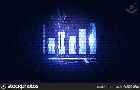 Finances icon for interface. Glowing blue graph icon on dark technology background