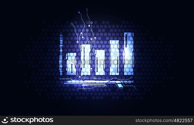 Finances icon for interface. Glowing blue graph icon on dark technology background