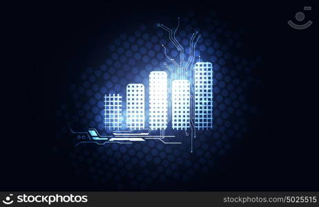 Finances icon for interface. Glowing blue graph icon on dark technology background