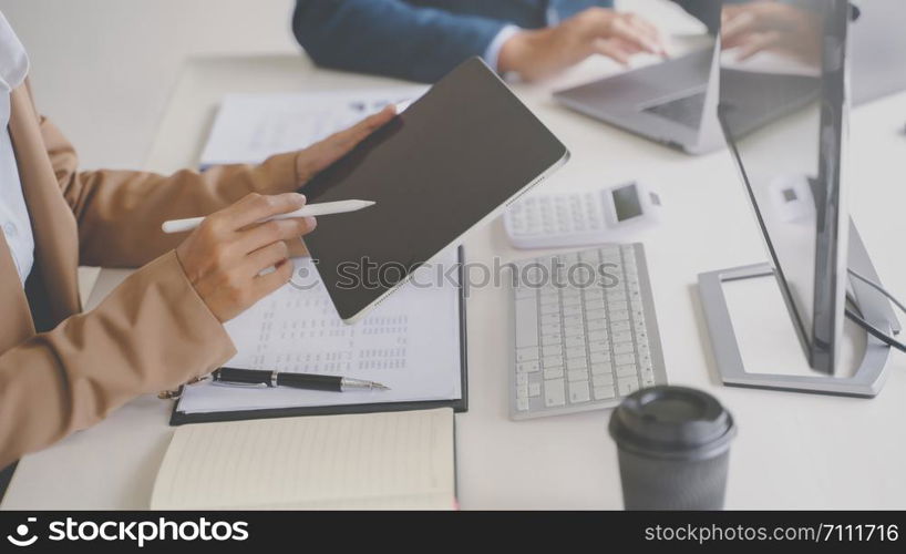 Financial analyst calculating with number documents, Investment concept.