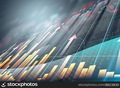 Financial chart with growing indicators, growth dynamics in business. High margin. Blue background