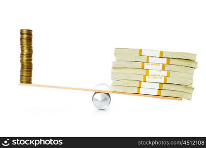 Financial concept - balance between coins and paper money