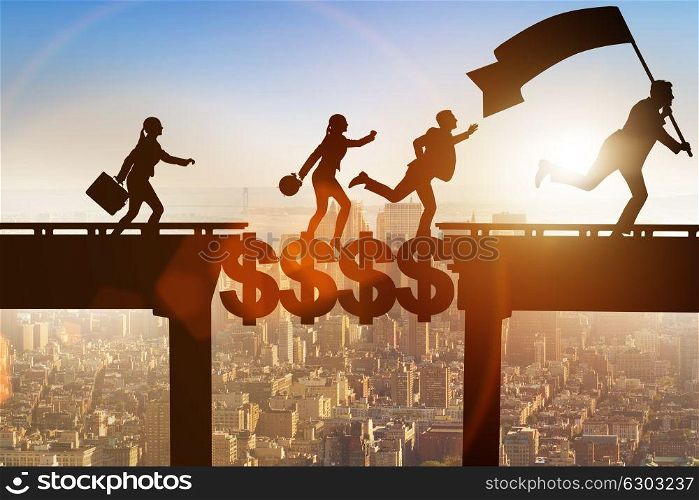 Financial concept crossing dollar bridge