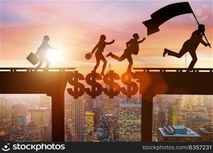 Financial concept crossing dollar bridge