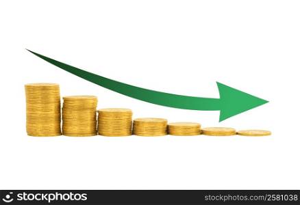 Financial concept- graph of the columns of coins isolated on white background