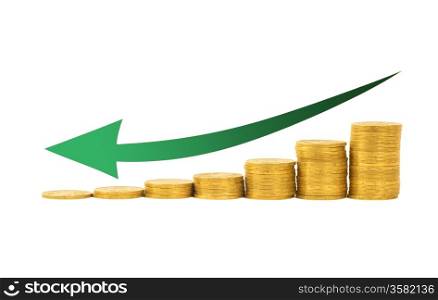 Financial concept- graph of the columns of coins isolated on white background