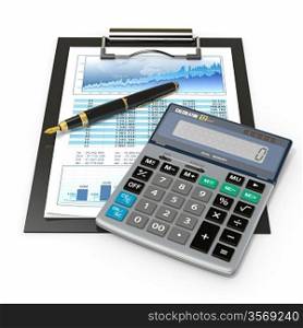 Financial concept. Stock chart with calculator and pen.