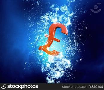 Financial crisis concept. Pound sign sink in clear blue water