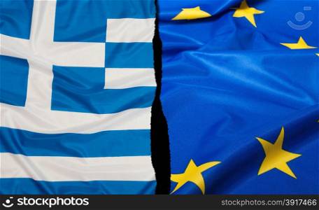 Financial Crisis in Greece - Greek Flag and Flag of European Union